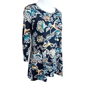 CHICO'S 1 Cotton Blend Pullover Long Tunic Top Shirt M 3/4 Sleeves Travel Casual